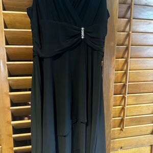 Scarlett Black High Low Dress with Embellished Waist and detached shawl.